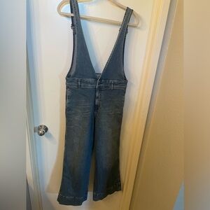 Free People Blue Denim Wide-Leg Overalls